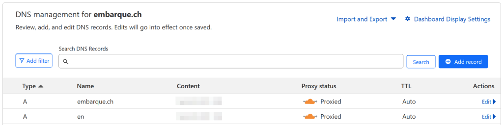 CloudFlare setup - DNS